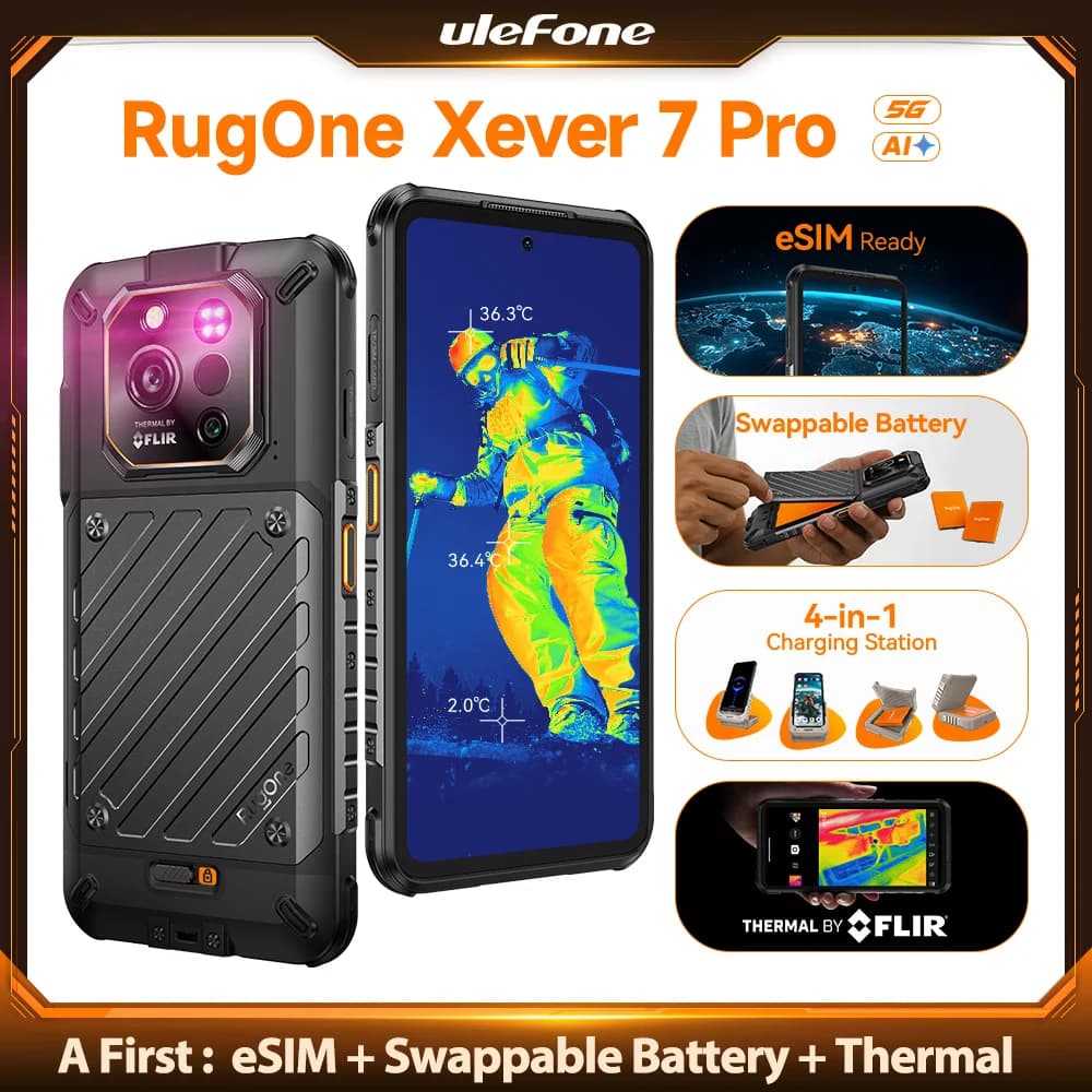 Ulefone RugOne Xever 7 Pro 5G Rugged Phone Thermal Imaging Android 15 Smartphone 512GB ROM 12GB RAM 120Hz AMOLED NFC 5500mAh