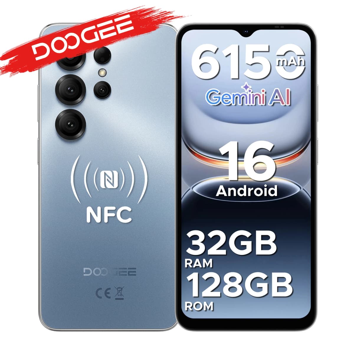 DOOGEE Note56X Pro Android Smartphone 16 "Battery 6150 mAh 32 Go RAM (4 + 28) 128 Go ROM Compatible Google Pay Widevine L1