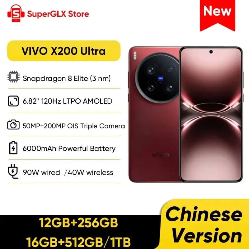 Original VIVO X200 Ultra Chinese Version Snapdragon 8 Elite 6.82inch AMOLED 50MP 6000mAh 90W SuperVOOC 40W Wireless Charge NFC