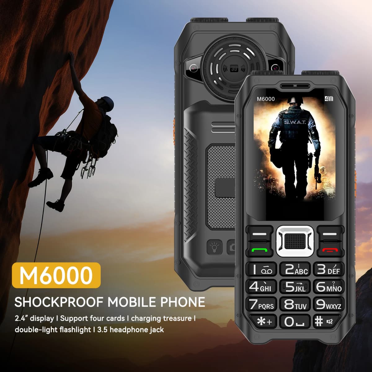 Rugged Mobile Phone M6000 GSM 2G Network 4 SIM Cards Magic Voice 3.5mm Jack 2.4'' Display Big Keyboard Cellphone For Elderly