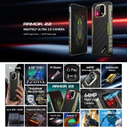 Ulefone Armor 22 Rugged Phone 8GB+128GB / 256GB 6.58'' Android 13 Helio G96 Octa Core 64MP Rear Camera 4G NFC Smartphone