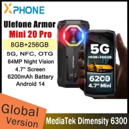 Ulefone Armor Mini 20 Pro Rugged Phone 8GB+256GB 4.7'' 64MP Night Camera Android 14 MTk Dimensity 6300 5G NFC Mobile phone