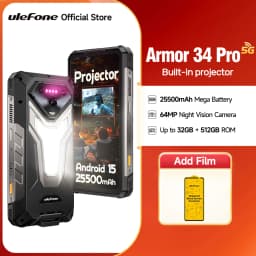 【NEW】Ulefone AI Smartphone Armor 34 Pro 5G 25500mAh Built-in Projector 512GB ROM 120Hz 6.95" NFC Smartphone Mobile Phone