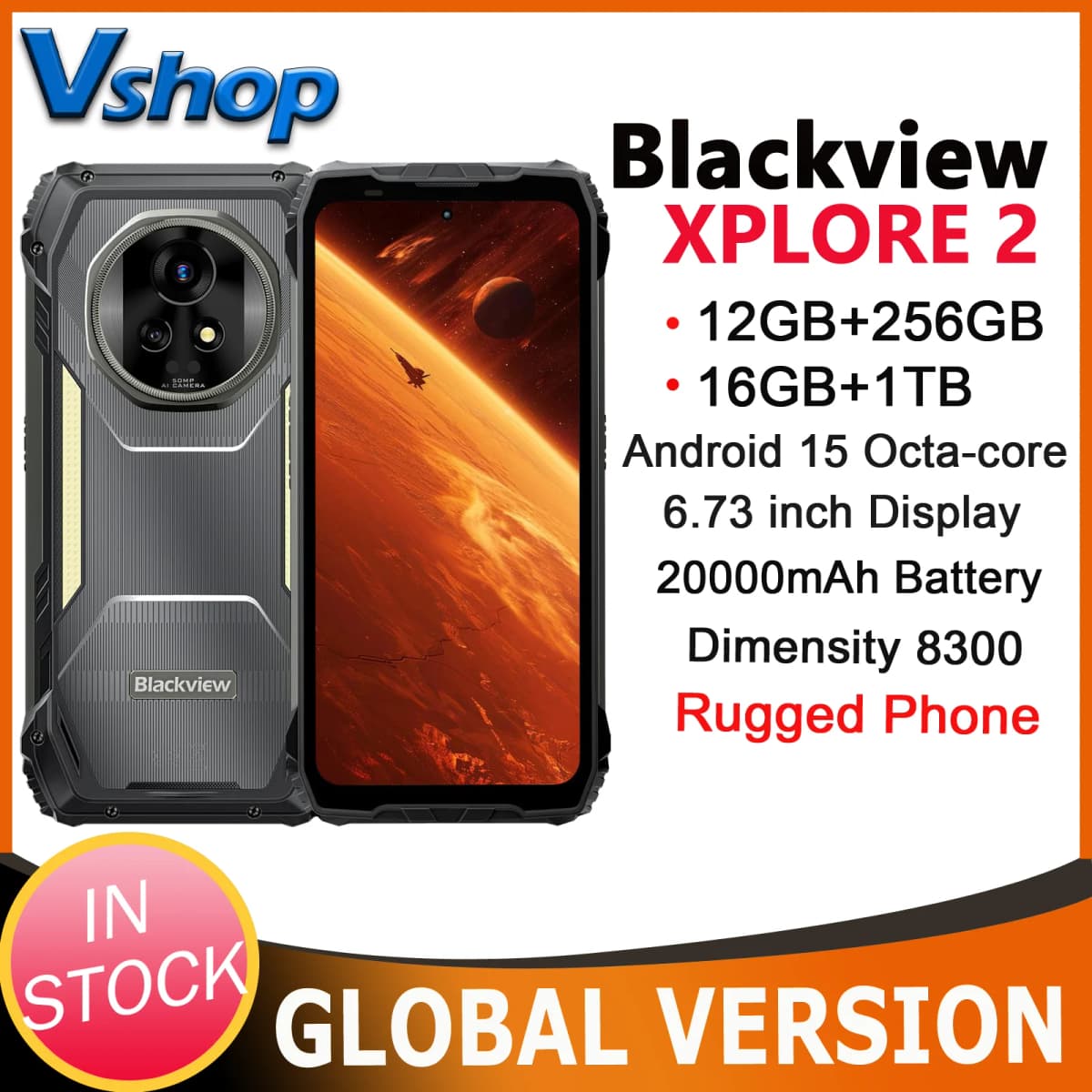 Blackview XPLORE 2 Rugged Phone 16GB+1TB 6.73” AMOLED Display Android 15 Dimensity 8300 MT6897 Octa Core 5G NFC Smartphone