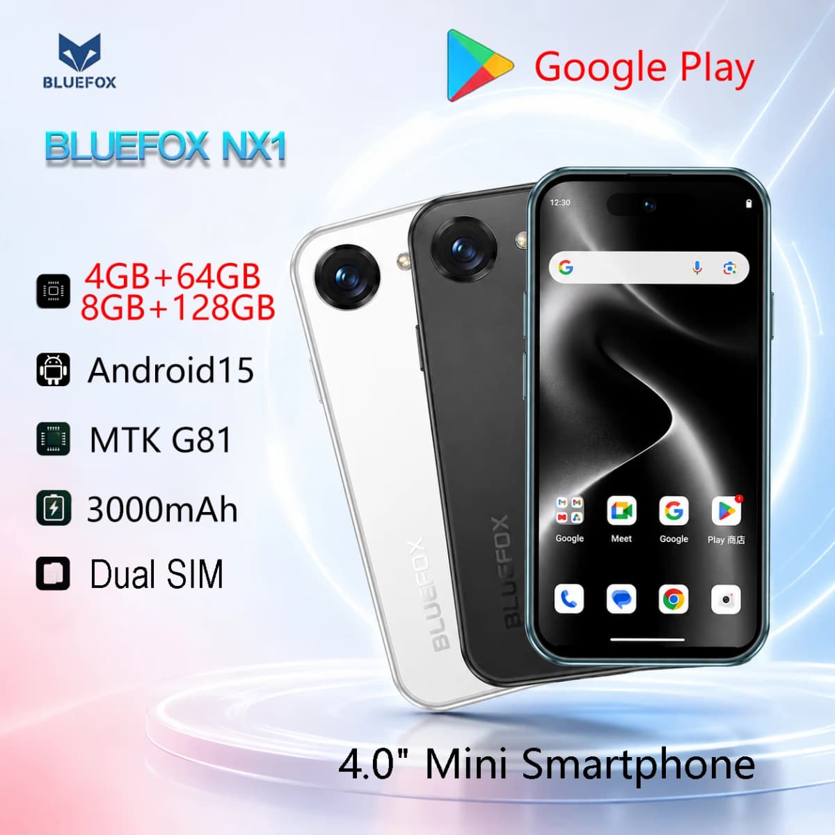 BLUEFOX NX1 4.0" Mini Smartphone Android 15 4GB 64GB/8GB 128GB ROM 4G LTE Dual SIM Compact Touch Screen Mobile Phone