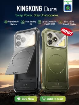Rugged Smartphone Android 16 Cubot KingKong Dura, Up to 32GB RAM +256GB ROM, 6.88-Inch 120Hz Screen, IP68&IP69&MIL-STD-810H, NFC