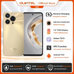 OUKITEL C69 Smartphone 7.2" 120Hz Display 24GB RAM 256GB ROM Android 15 6000mAh Battery 64MP Camera Unisoc T615 Unlocked Mobile