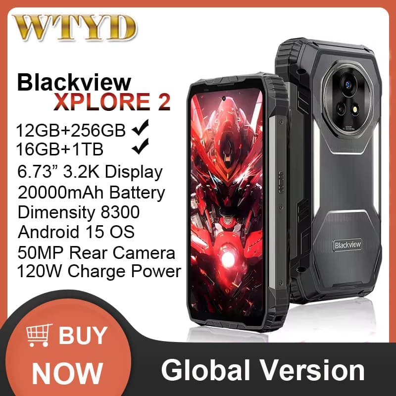 Blackview XPLORE 2 Rugged Phone 12GB+1TB 6.73” 3.2K AMOLED Display Dimensity 8300 Android 15 20000mAh 120W NFC 5G Smartphone