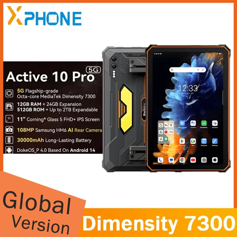 Blackview Active 10 Pro Rugged Tablets 12GB+512GB / 256GB 5G MTK Dimensity 7300 11"Display 30000mAh Battery 108MP Global Version
