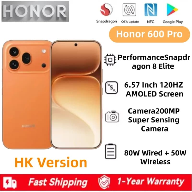Honor 600 Pro Hong Kong Version Snapdragon® 8 Elite 200MP Rear Camera 80W SuperCharge 50W Wireless IP68/IP69 Water Proof