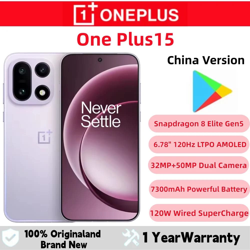 Unlocked Original Oneplus 15 Smart Phone Snapdragon 8 Elite Gen 5 OTA 6.78'AMOLED 50.0MP Camera 120W Charge 50MP IP69 Waterproof
