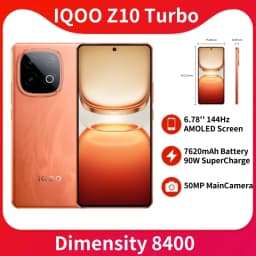 New IQOO Z10 Turbo 5G Smart Phone Dimensity 8400 6.78'' 144Hz AMOLED Screen 7620mAh Battery 90W SuperCharge 50MP Camera NFC OTA