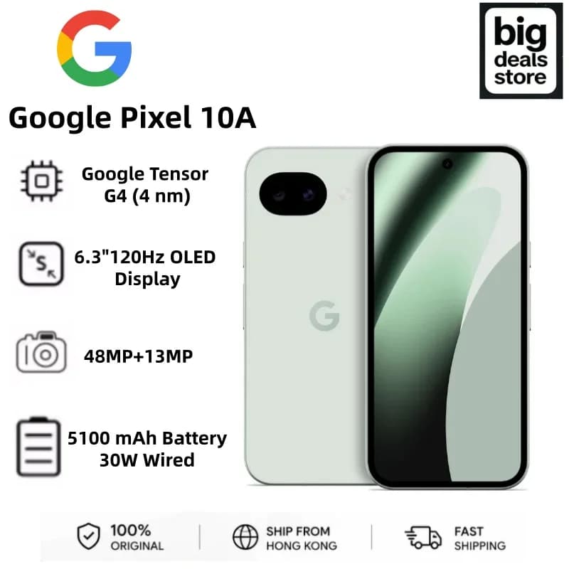 Google Pixel 10a 6.3 Inch 120Hz OLED Tensor G4 5100mAh 30W Fast Charging Android 16 IP68 Global