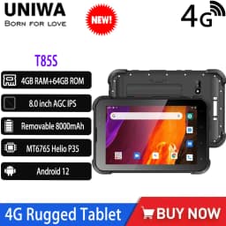 UNIWA T85S 8 Inch Kiosk Mode 4G Rugged Tablet PC 4GB+64GB IP67 MT6765 Helio P35 Android 12 2D 1000 Nits Screen Optional NFC GPS