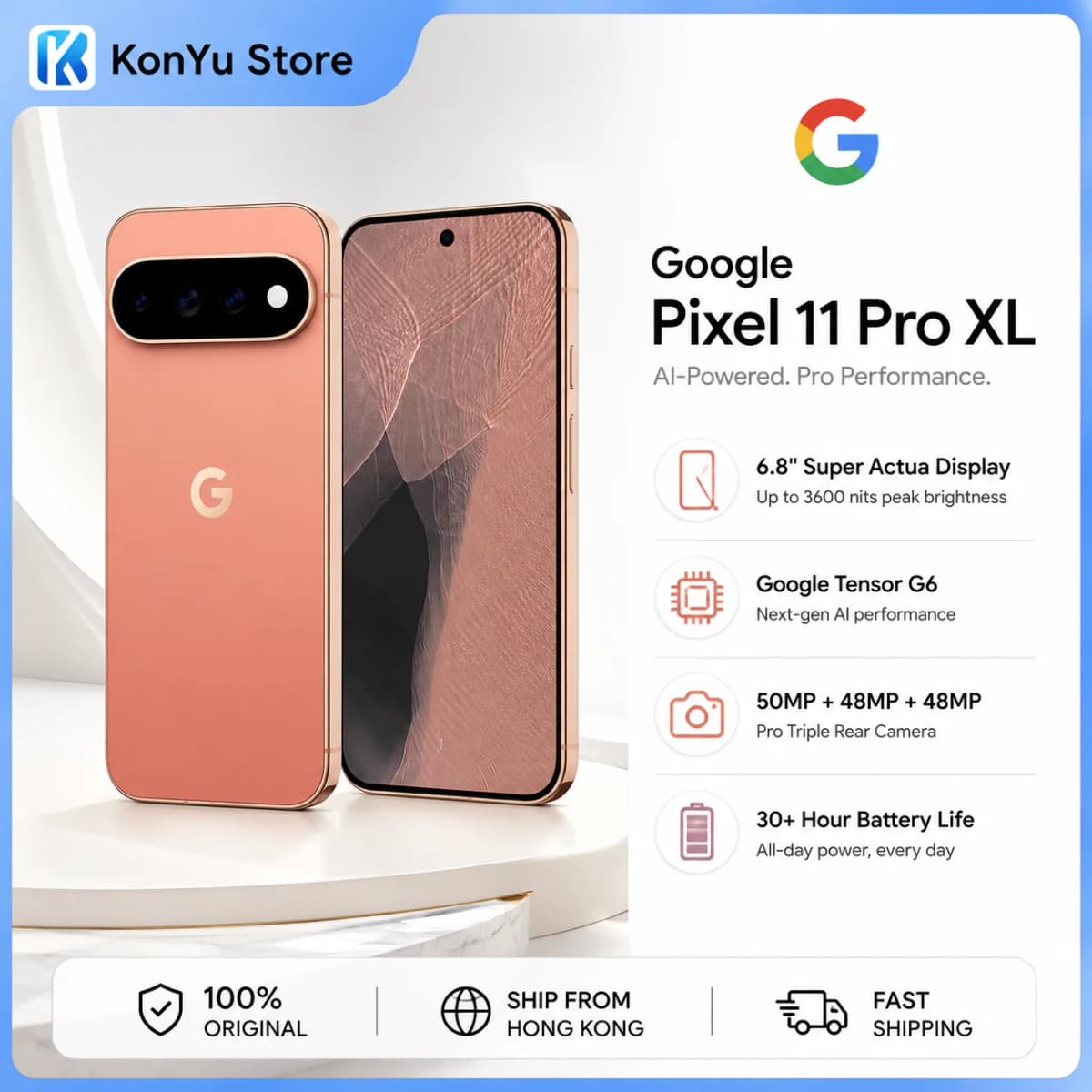 Original Google Pixel 11 Pro XL 5G Phone Tensor G6 6.8" Super Actua Display Up to 16GB RAM 256GB/512GB/1TB Android 17