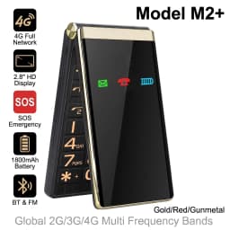 YEEMI M2+ LTE 4G Flip Mobile Phone 1800mAh 2.8'' Screen Big Button Loud Speaker GSM 2G CellPhone Free Leather Bag Flashlight