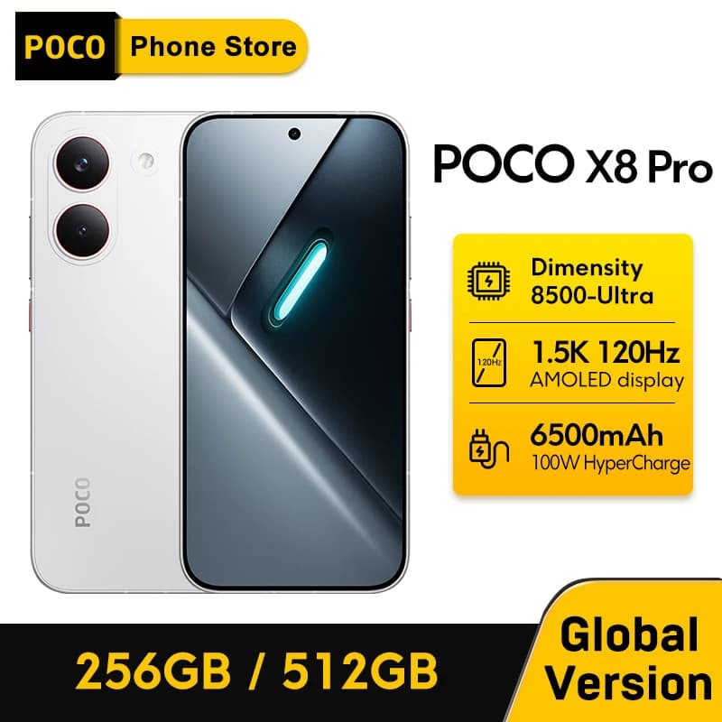 POCO X8 Pro 5G Smartphone Global Version Dimensity 8500-Ultra 6500mAh battery 6.59" 1.5K AMOLED display 100W HypeCharge NFC