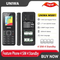 UNIWA MS001 2G Feature Phone 4 SIM 4 Standby GSM Signal Booster Keypad Phone 1800mAh Wireless radio Torch Senior Elder Cellphone