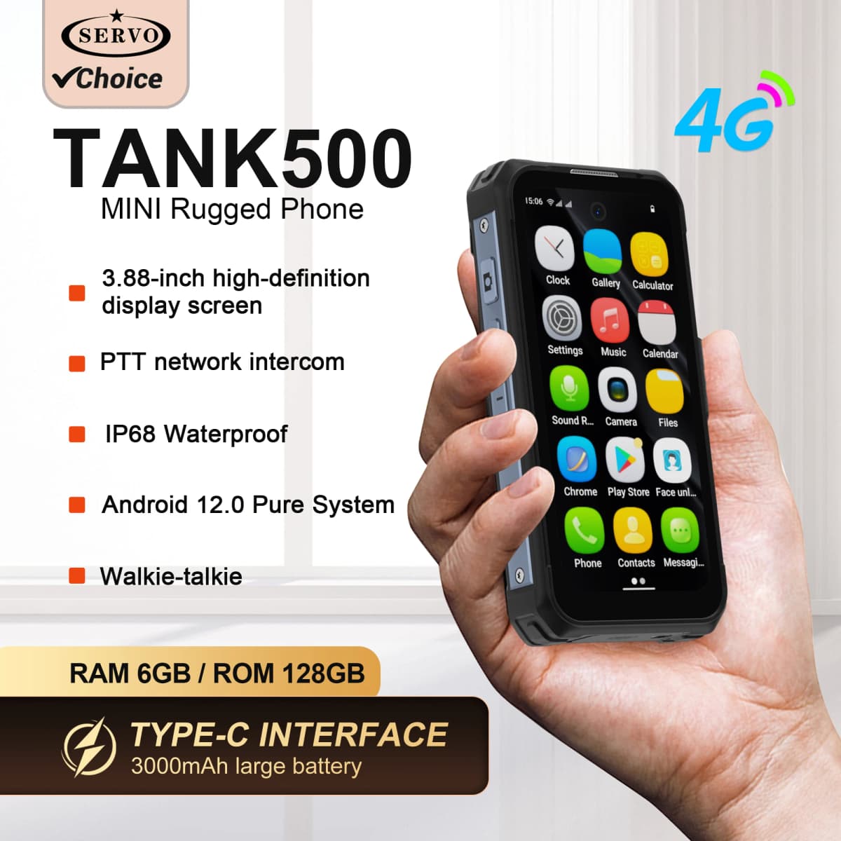 SERVO TANK500 4G Android Mini Rugged Smartphone 6GB+128GB 2 SIM Face Unlock 3.88 inch 3000mAh 13MP Camera Waterproof Smart Phone