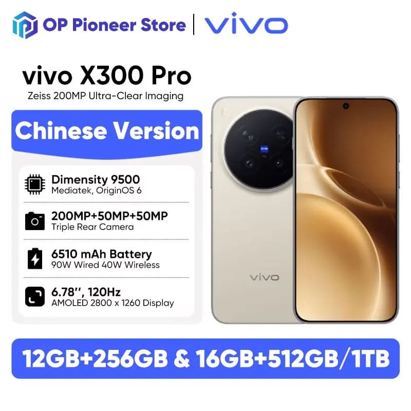 vivo X300 Pro 5G Smartphone Android MediaTek Dimensity 9500 200MP Zeiss APO Super Telephoto Lens 6.78" AMOLED 120Hz 6510mAh NFC