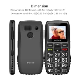 Artfone C1+ Bar Senior Mobile Phone With Free Charging Dock Big Rubber Keypad For Elderly Dual Sim One Key SOS FM 1400mAh