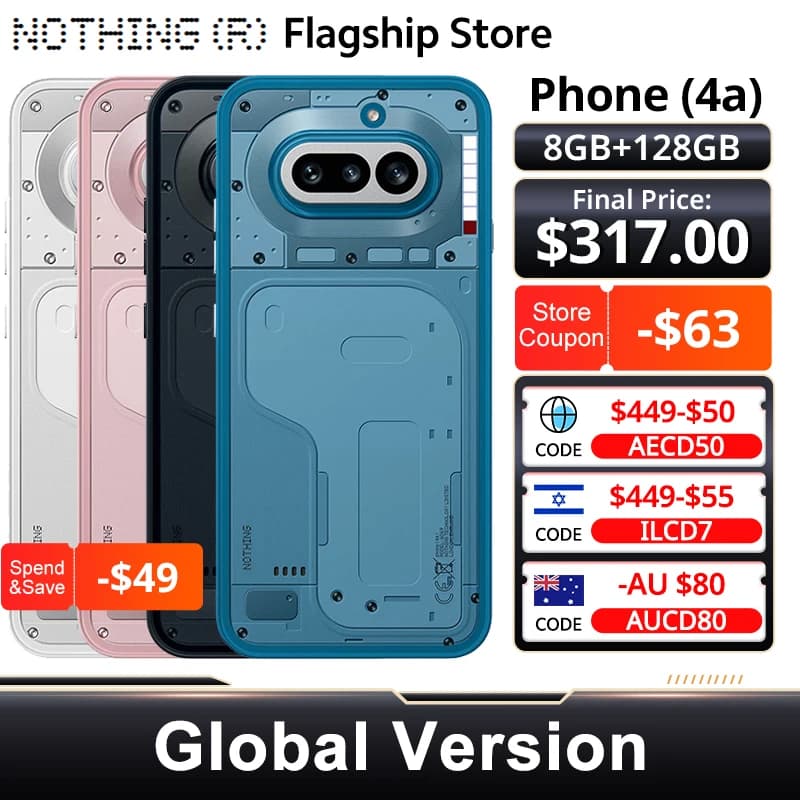 Nothing Phone (4a)Snapdragon 7s Gen 4 6.78-inch flexible AMOLED 5080mAh battery 50 MP IP64 NFC Global version