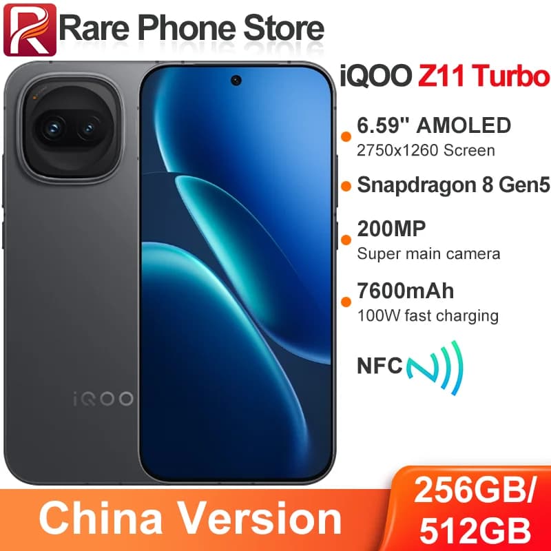 China Version iQOO Z11 Turbo 6.59” AMOLED Scree Snapdragon 8 Gen 5 100W 7600mAh Battery 200MP+32MP Camera With Multilingual NFC