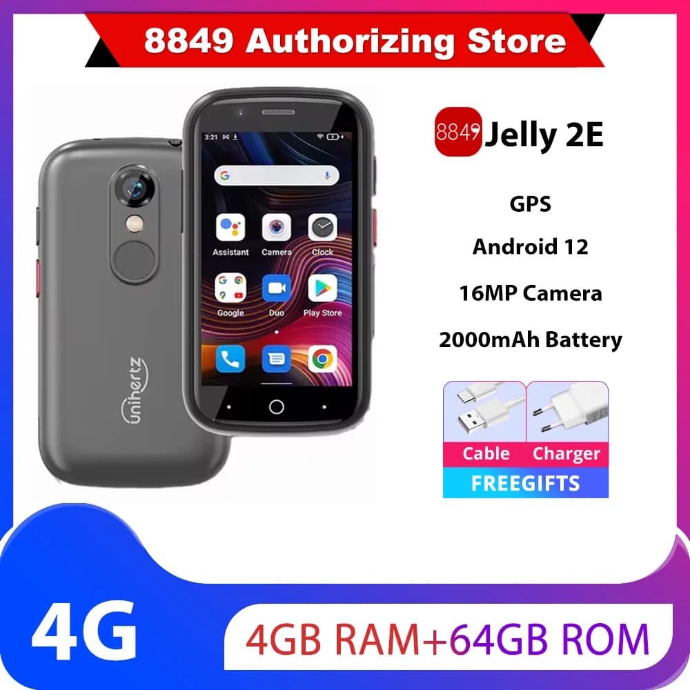 Unihertz Jelly 2E,Mini Rugged,4 Гб+64 Гб,2000мАч,16MP Camera,Android 12,VoLTE HD Voice,глобальная версия