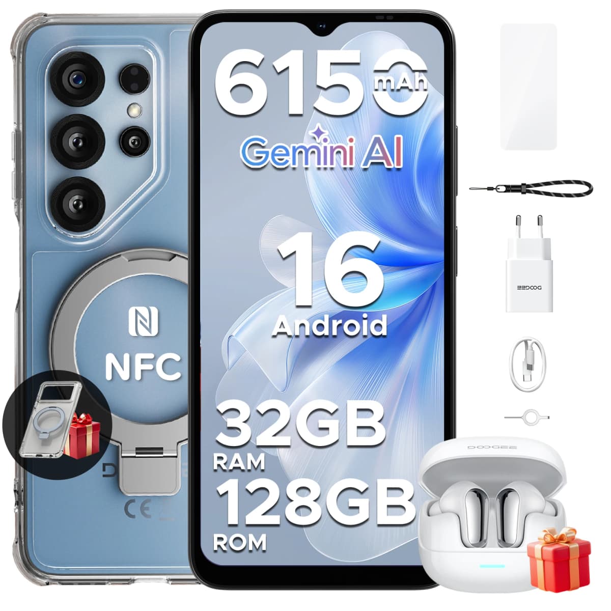DOOGEE Note56X Pro VIP Edition Smartphone Gemini AI Android 16 6150mAh Battery 6.56'' Screen 32GB RAM(4+28) 128GB ROM Mobile Phone Widevine L1 Support Cellphone