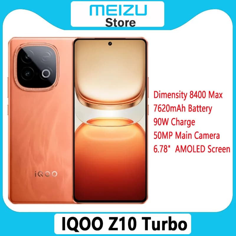 VIVO IQOO Z10 Turbo Dimensity 8400 Max 50MP OIS 7620mAh 90W SuperVOOC 6.78 Inch AMOLED 144Hz OTA NFC IP65