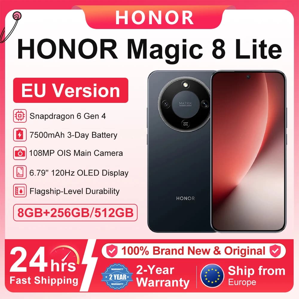 Honor Magic 8 Lite 5g Smartphone Snapdragon 6 Gen4 108Mp Ois Ai Camera 6.79'' 1.5K Amoled 7500Mah 3-Day Battery Life 2.5m Drop-Resistant Sgs Ip69K