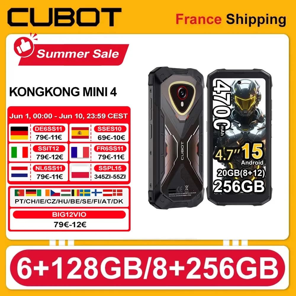 Cubot KingKong Mini 4 Android 15 Rugged Smartphone , 4.7-Inch Display, 90Hz, 4700mAh, 6GB+128GB,8GB+256GB NFC 48MP Camping Light