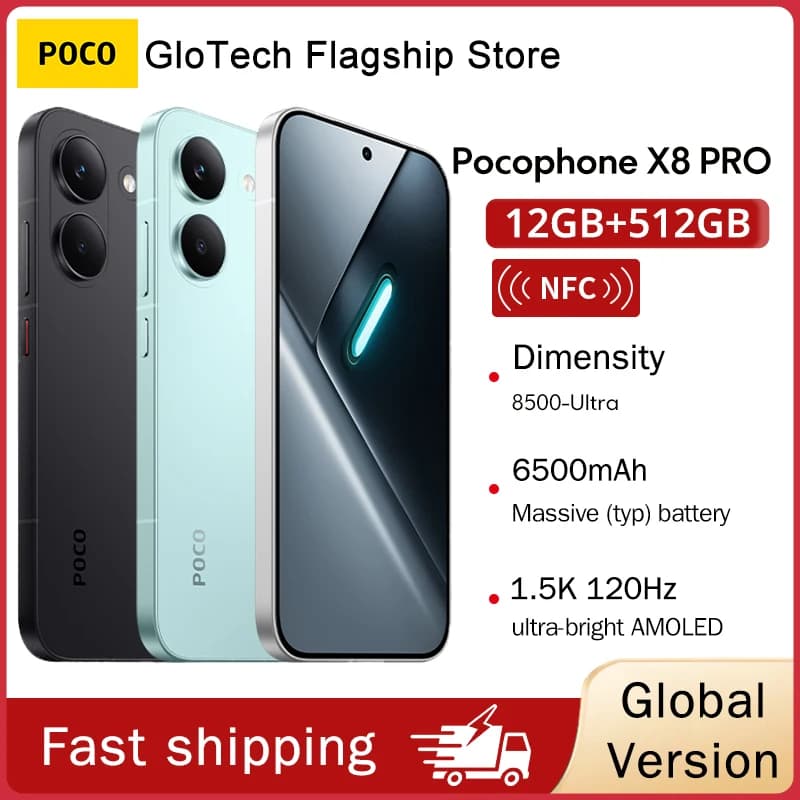 Global Version POCO X8 Pro Dimensity 8500-Ultra 50MP Sony lMX882 with OIS 1.5K 120Hz ultra-bright AMOLED display 6500mAh battery