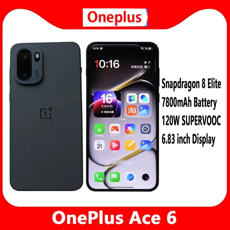 Unlocked OnePlus Ace 6 China Version 6.83inch AMOLED 120Hz Snapdragon8 Elite 50MP 7800Mah 120W Flash Charger NFC OTA PLQ110