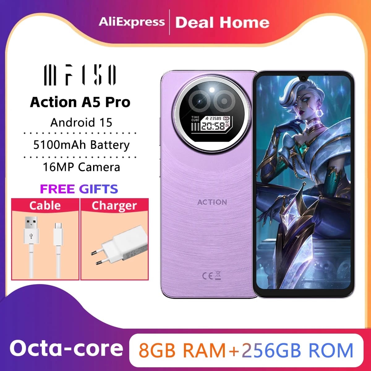 IIIF150 Action A5 Pro 8GB+256GB 5G Smartphone Dual Screen Design 6.8‘’ HD+HAA Display 5100mAh Telephone Portable Android 15