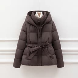 Women's Short Padded Jacket Winter Thickened Cotton Puffer Coat with Hood Drawstring Slimming Trendy Commute Style Long Sleeve