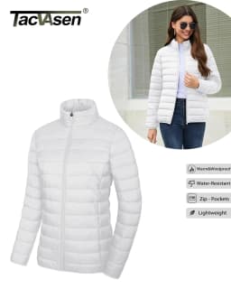 TACVASEN Full Zip Up Puffer Jacket Womens Winter Lightweight Quilted Down Warm Coats Casual Windbreaker Oversize Outwear Outdoor