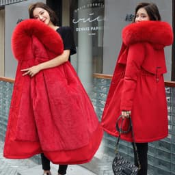 Women's Thickened Fleece Lined Parka Coat Korean Style Slim Fit Winter Cotton Jacket Trendy Mid-Length Zipper Closure Long Sl...