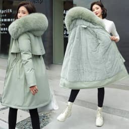 Women's Thickened Fleece Lined Parka Coat Korean Style Slim Fit Winter Cotton Jacket Trendy Mid-Length Zipper Closure Long Sl...
