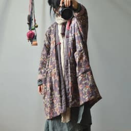 Johnature Women Vintage Print Floral Parkas Cotton Linen Coats Button V-Neck Long Sleeve 2025 Winter New Warm Female Long Coats