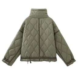 2027 Autumn Winter Women's Vintage Quilted Army Green Padded Coats Lady Elegant Drawstring High Neck Pockets Cotton Jacket Parka