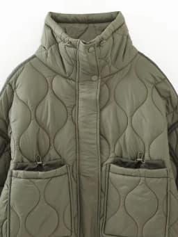 2027 Autumn Winter Women's Vintage Quilted Army Green Padded Coats Lady Elegant Drawstring High Neck Pockets Cotton Jacket Parka