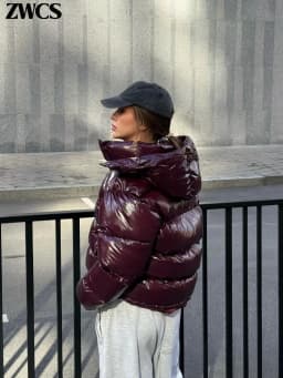 Solid Glossy Zipper Hooded Coats Women's Warm Elastic Waist Pleated Short Cotton Jacket 2026 Winter New Lady High Street Outwear