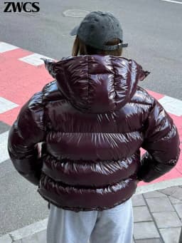 Solid Glossy Zipper Hooded Coats Women's Warm Elastic Waist Pleated Short Cotton Jacket 2026 Winter New Lady High Street Outwear