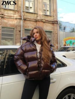 Solid Glossy Zipper Hooded Coats Women's Warm Elastic Waist Pleated Short Cotton Jacket 2026 Winter New Lady High Street Outwear