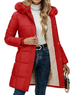 TACVASEN Womens Sherpa Lined Winter Parka Water-Resistant Windproof Mid-Length Quilted Puffer Coat with Detachable Faux Fur Hood