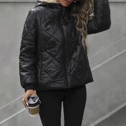 Hooded Short Coat Women Parkas Zipper Long Sleeve Cardigan Outerwear Solid Casual Warm Pocket Spliced Simple Jackets Winter 2025