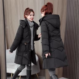 Zipper Up Mid-Long Parkas Women Winter Thicken Coldproof Warm Parkas Woman Fashion Stand Up Collar Hooded Cotton Jacket Female