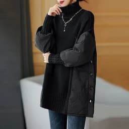 Women's Winter Parka Coat 2025 Fashion Versatile Lady Splicing Knitted Outerwear Temperament Casual Ladies Sweater Jacket