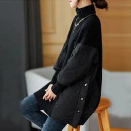 Women's Winter Parka Coat 2025 Fashion Versatile Lady Splicing Knitted Outerwear Temperament Casual Ladies Sweater Jacket